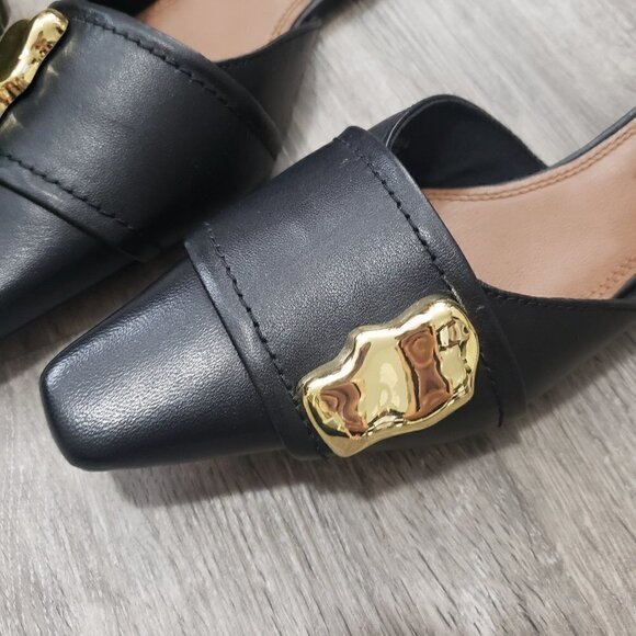 Asos Leather Slides Square Toe Gold Nugget Sz 37 - Picture 2 of 7